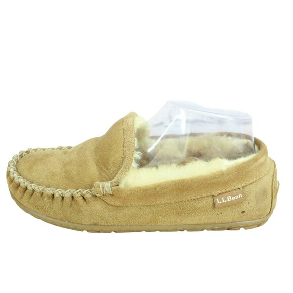 LL Bean Brown Suede Wicked Good Shearling Lined Venetian Slippers Size 7 M - Picture 1 of 9